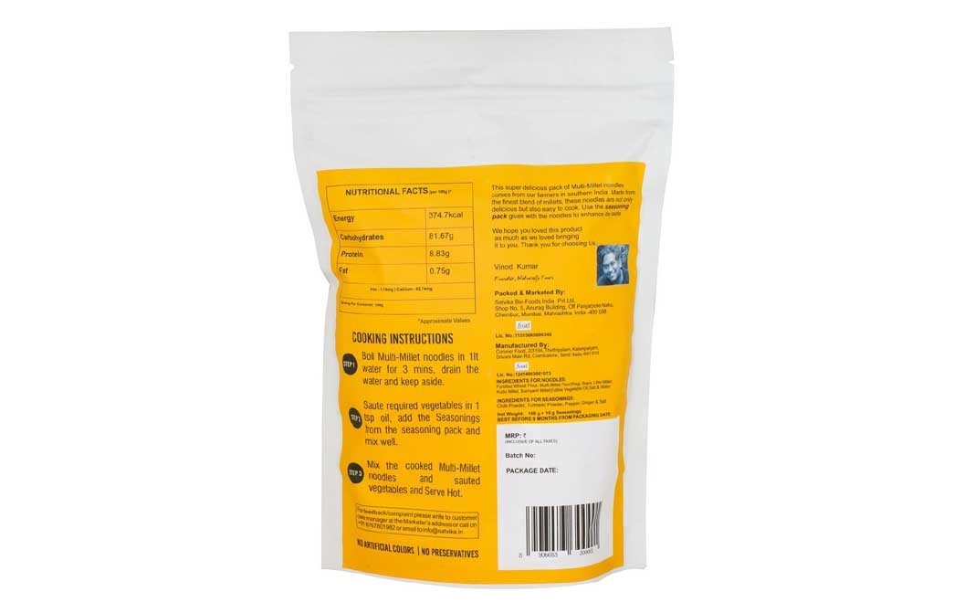 Naturally yours Multi-Millet Noodles    Pack  180 grams